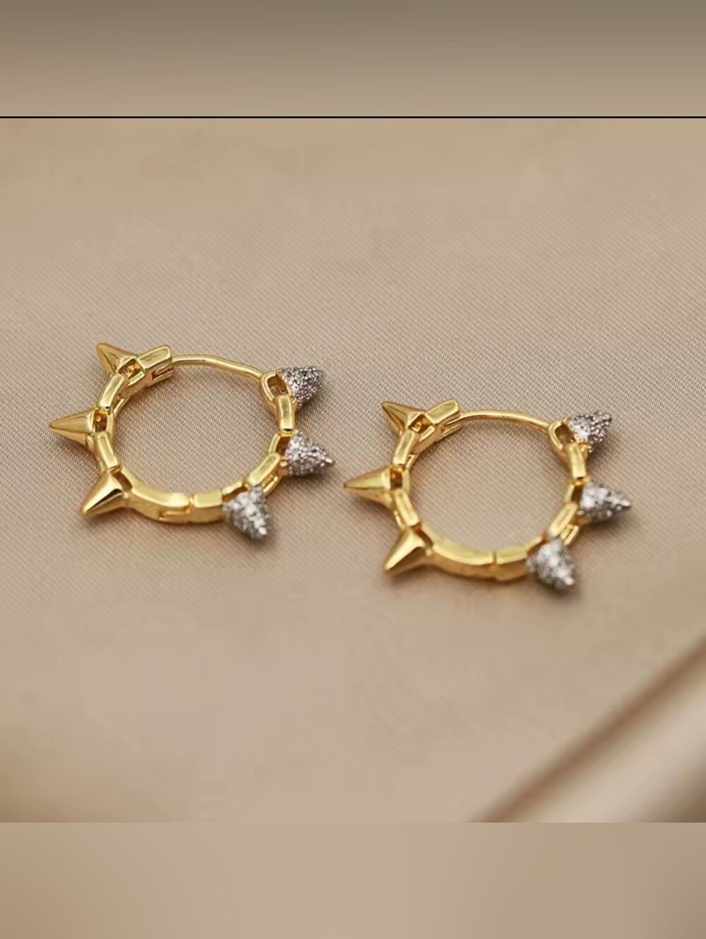 Gold Spike Hoop Earrings with Crystal Accents - Women Jewelry